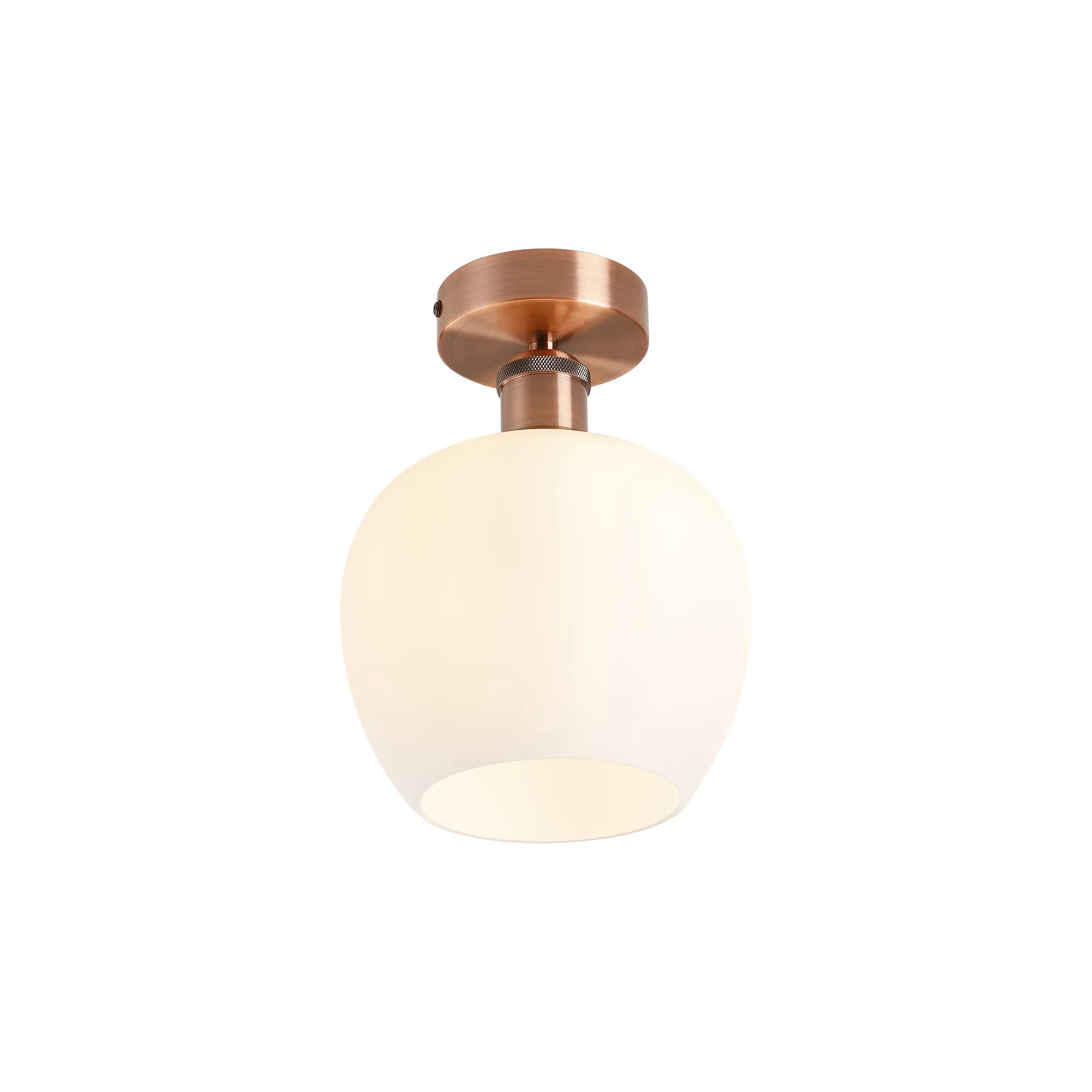 DK1125  Cawdor Flush Fitting, 1 Light E27, Antique Copper/Opal Wine Glass